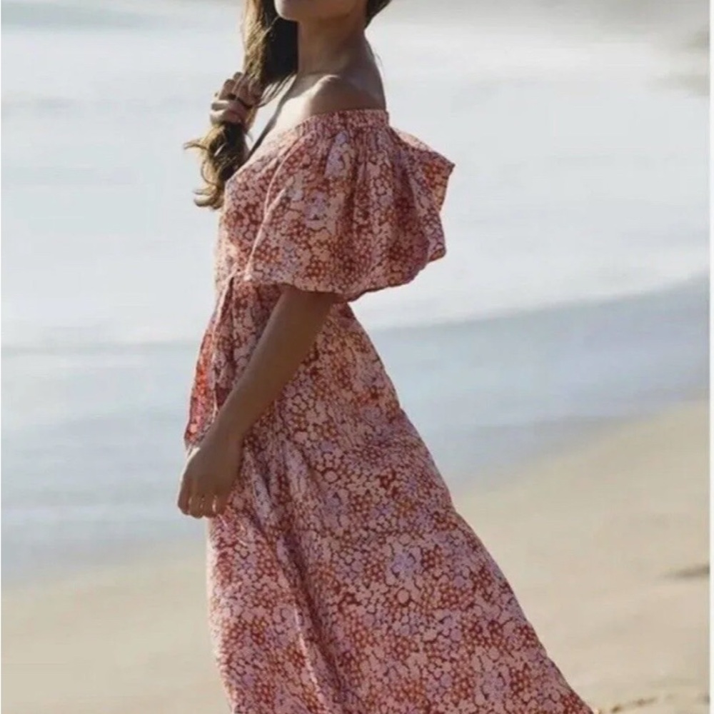 L*Space Floral Off-Shoulder Maxi Dress - Red and White